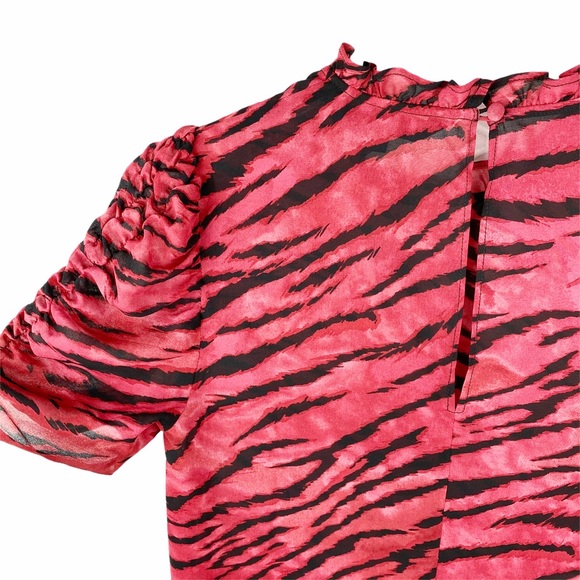NWT RACHEL Roy October Redwood Red Zebra Ruffle Puffy Sleeve Blouse XS - Picture 4 of 7